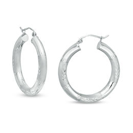 30mm Multi-Finish Tube Hoop Earrings in 14K White Gold