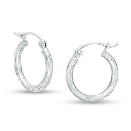 14K Tube Hollow White Gold Diamond-Cut Hoops