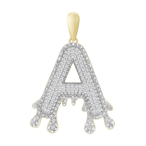 1/4 CT. T.W. Diamond Beaded Dripping "A" Initial Necklace Charm in 10K Gold