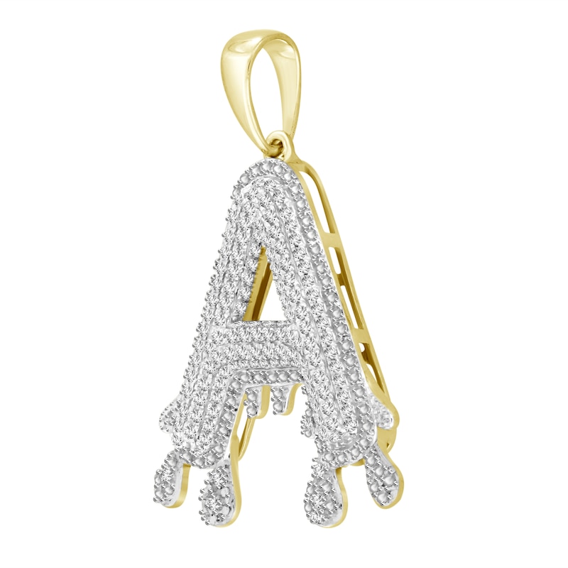 Main Image 5 of 1/4 CT. T.W. Diamond Beaded Dripping &quot;A&quot; Initial Necklace Charm in 10K Gold