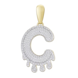 1/3 CT. T.W. Diamond Beaded Dripping &quot;C&quot; Initial Necklace Charm in 10K Gold