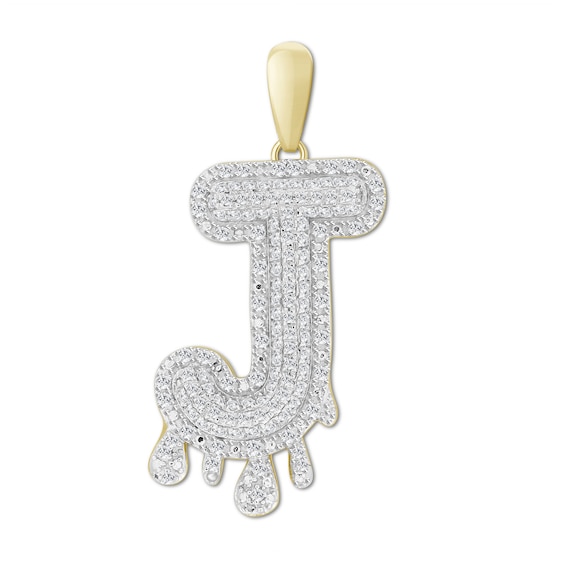 1/3 CT. T.W. Diamond Beaded Dripping "J" Initial Necklace Charm in 10K Gold