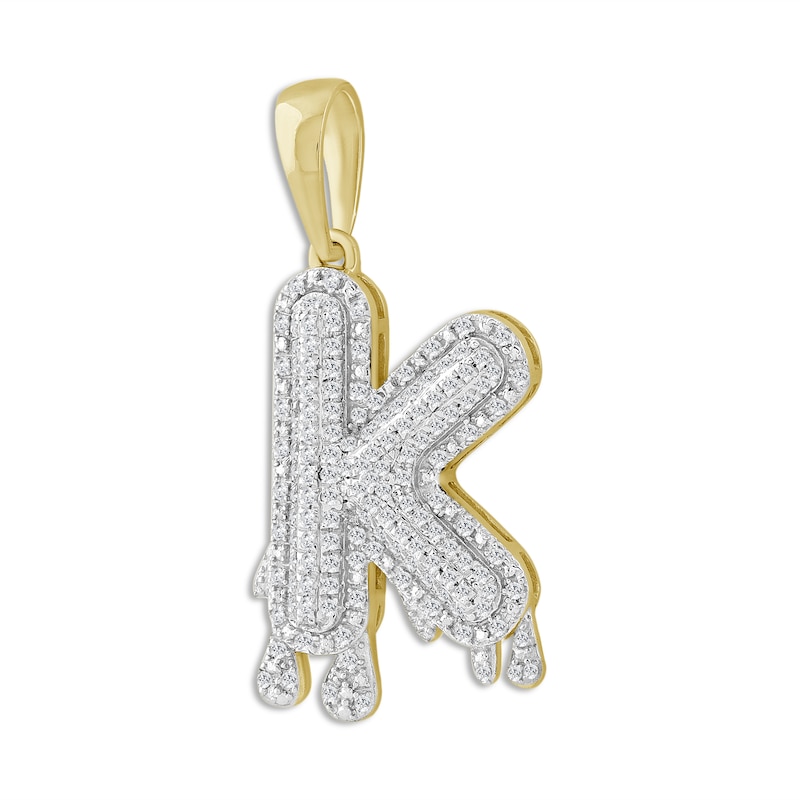 Main Image 2 of 1/3 CT. T.W. Diamond Beaded Dripping &quot;K&quot; Initial Necklace Charm in 10K Gold