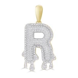 1/3 CT. T.W. Diamond Beaded Dripping &quot;R&quot; Initial Necklace Charm in 10K Gold