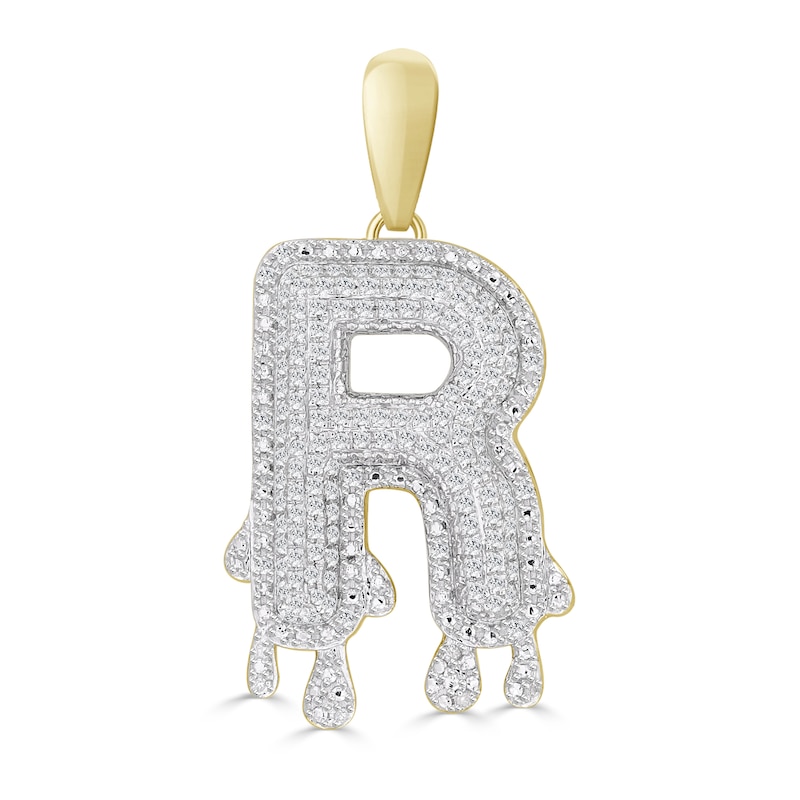 Main Image 1 of 1/3 CT. T.W. Diamond Beaded Dripping &quot;R&quot; Initial Necklace Charm in 10K Gold