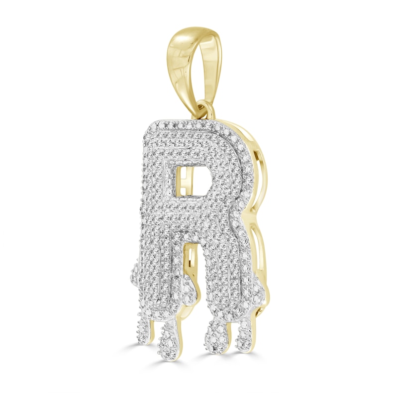 Main Image 2 of 1/3 CT. T.W. Diamond Beaded Dripping &quot;R&quot; Initial Necklace Charm in 10K Gold