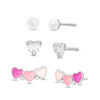 Thumbnail Image 0 of Child's Simulated Freshwater Cultured Pearl, Pink Enamel Heart and Cubic Zirconia Stud Earrings Set in Sterling Silver