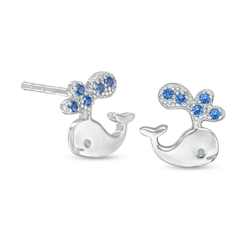 Child's Simulated Blue Spinel Beaded Water Spraying Whale Stud Earrings ...