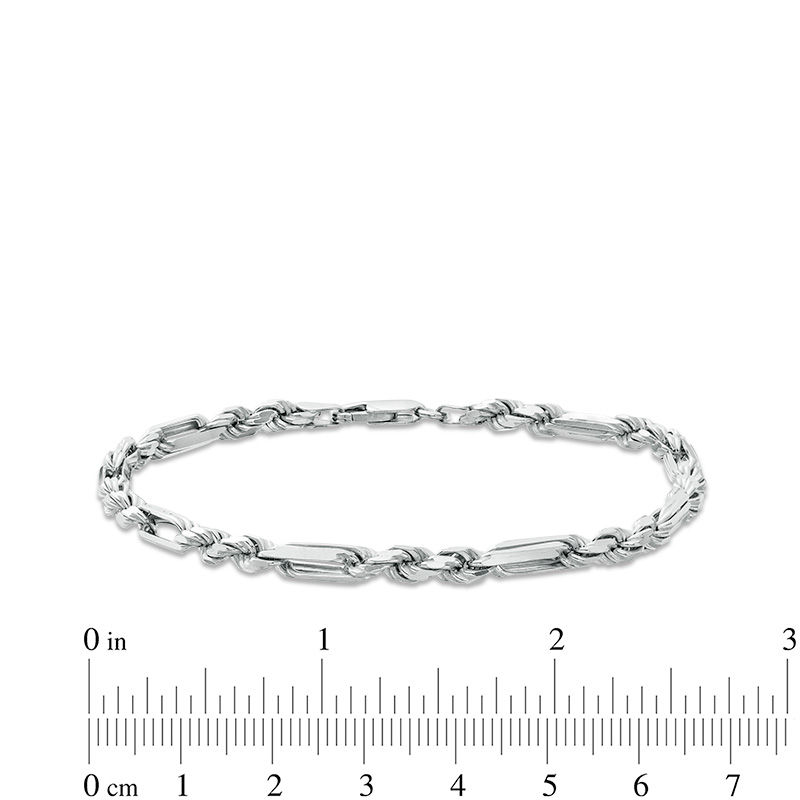 080 Gauge Rectangle Link and Rope Chain Bracelet in Sterling Silver - 8.5"