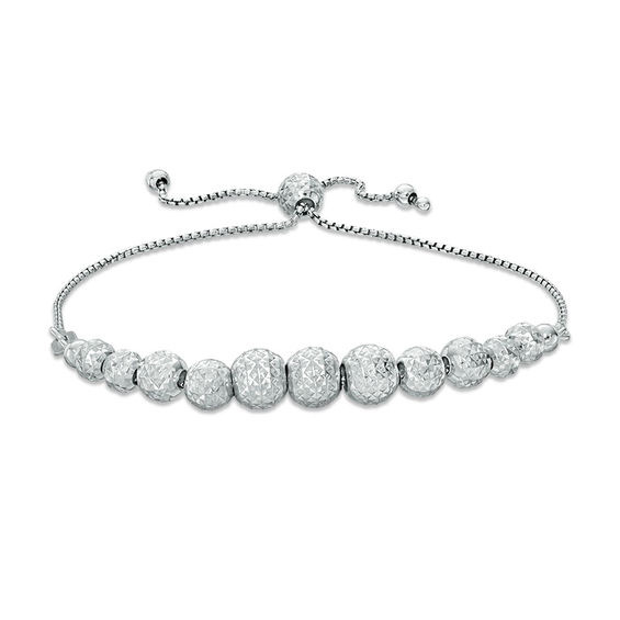 Graduated Diamond-Cut Bead Bolo Bracelet in Sterling Silver - 9"