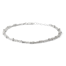 Made in Italy Bead Station Triple Strand Singapore Chain Anklet in Solid Sterling Silver - 10&quot;