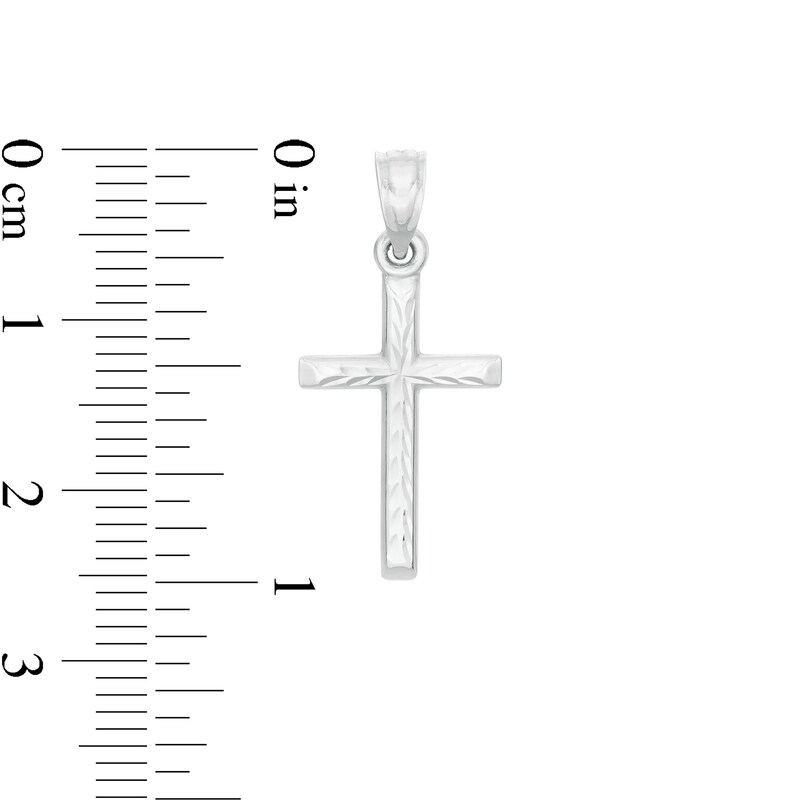 Main Image 2 of Small Diamond-Cut Cross Necklace Charm in 10K Stamp Hollow White Gold