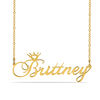 Thumbnail Image 1 of Script Name with Heart Cut-Out Crown Necklace in Sterling Silver with 14K Gold Plate (1 Line)