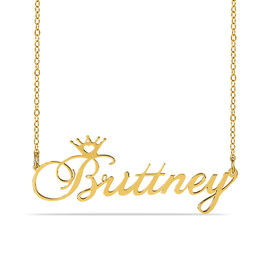 Script Name with Heart Cut-Out Crown Necklace in Sterling Silver with 14K Gold Plate (1 Line)