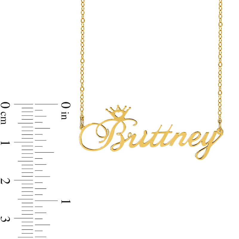 Main Image 3 of Script Name with Heart Cut-Out Crown Necklace in Sterling Silver with 14K Gold Plate (1 Line)