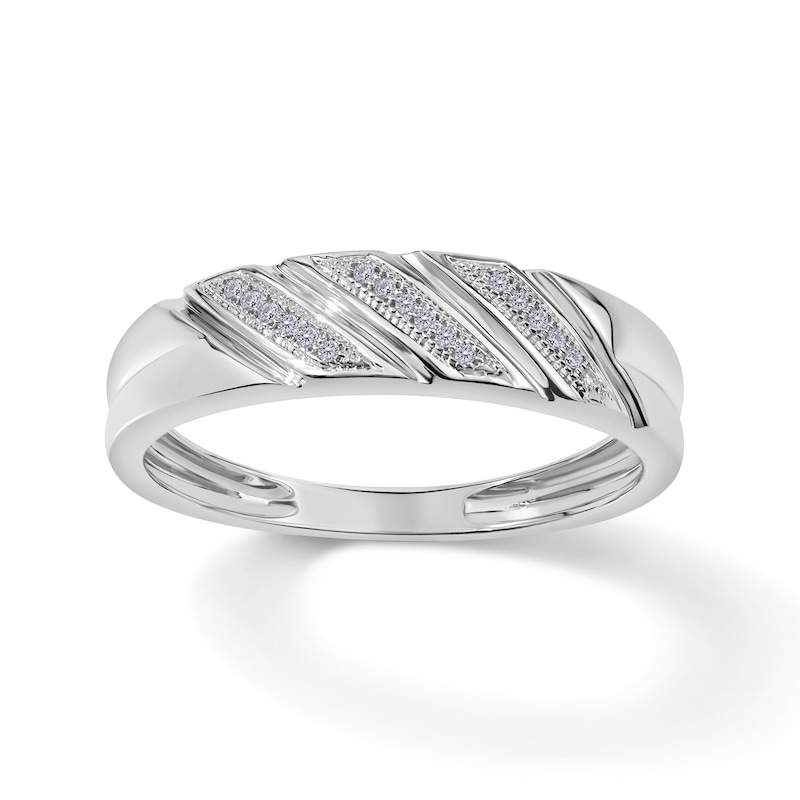 Main Image 1 of 1/20 CT. T.W. Diamond Triple Row Slant Wedding Band in Sterling Silver