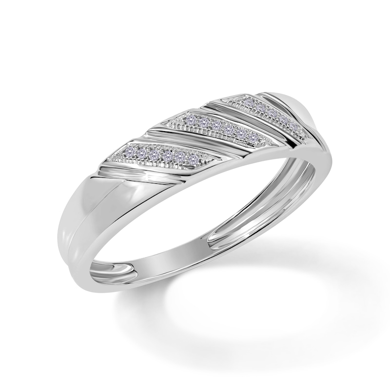 Main Image 2 of 1/20 CT. T.W. Diamond Triple Row Slant Wedding Band in Sterling Silver