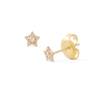 3mm Cubic Zirconia Solitaire Stud Piercing Earrings in 14K Solid Gold -  Short Post