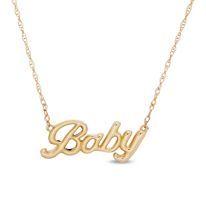 Main Image 1 of Cursive &quot;Baby&quot; Necklace in 10K Gold - 20&quot;