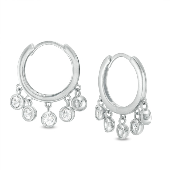 Bezel-Set Cubic Zirconia Chandelier Huggie Hoop Earrings in Sterling Silver