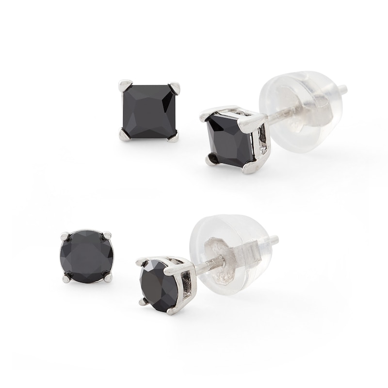 Main Image 1 of 4mm Black Cubic Zirconia Stud Earrings Set in Solid Sterling Silver