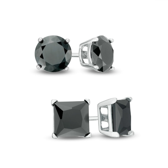 Stud Earring in Sterling Silver with Black Diamond, 7mm
