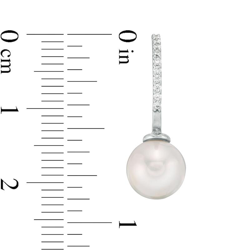 8mm Cultured Freshwater Pearl and Cubic Zirconia J-Hoop Earrings in Sterling Silver