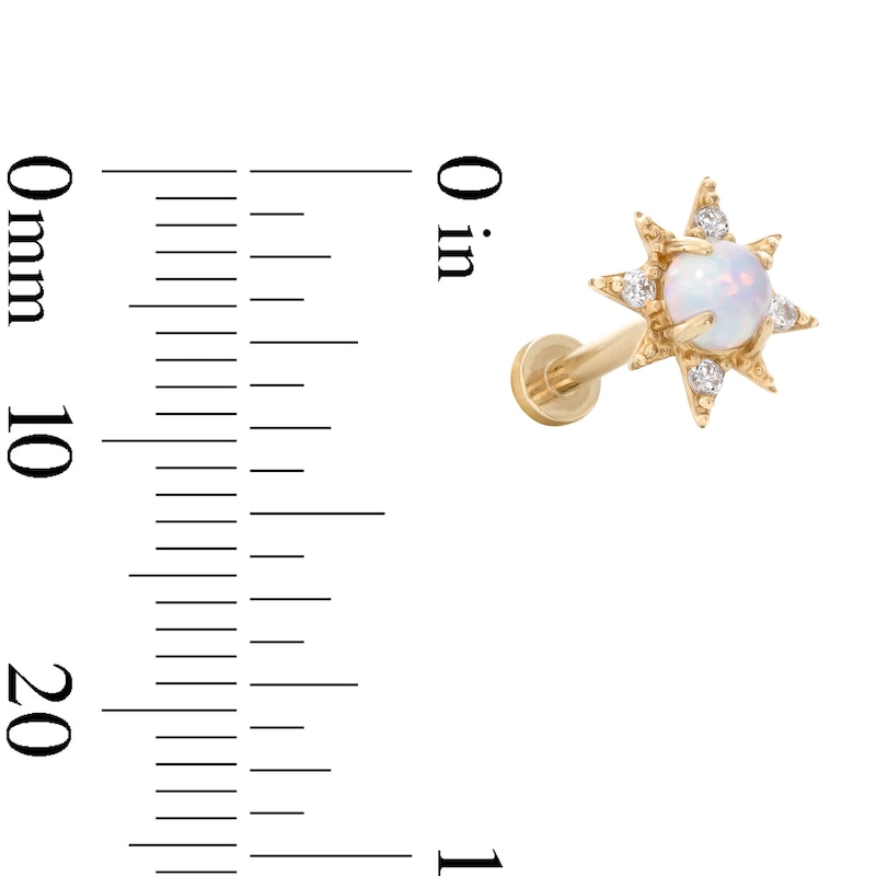 Main Image 3 of 14K Gold Tube Simulated Opal and CZ Starburst Stud - 18G 5/16&quot;