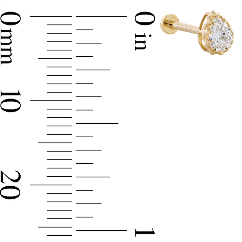 Main Image 4 of 14K Tube Gold Pear-Shaped CZ and Beaded Barbell - 18G 5/16&quot;