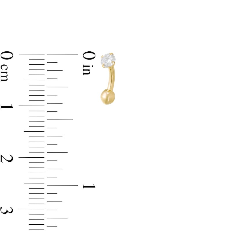 Main Image 2 of 10K Solid Gold CZ Solitaire Curved Barbell - 19G