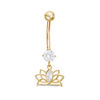 Thumbnail Image 1 of 014 Gauge Marquise and Round Cubic Zirconia Lotus Flower Dangle Belly Button Ring in 10K Gold