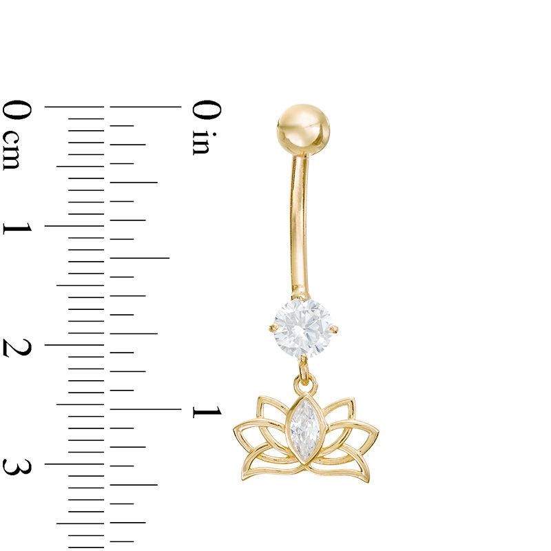 Main Image 2 of 014 Gauge Marquise and Round Cubic Zirconia Lotus Flower Dangle Belly Button Ring in 10K Gold