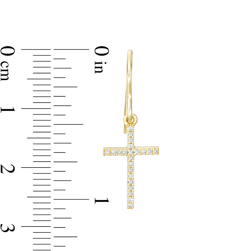 Main Image 2 of 1/8 CT. T.W. Diamond Cross Drop Earrings in 10K Gold