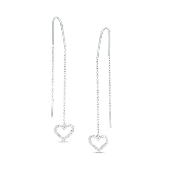 1/8 CT. T.W. Diamond Heart Outline Dangle Threader Earrings in Sterling Silver