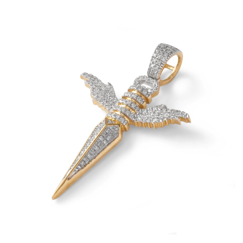 Main Image 3 of 1/4 CT. T.W. Diamond Angel Dagger Necklace Charm in 10K Gold