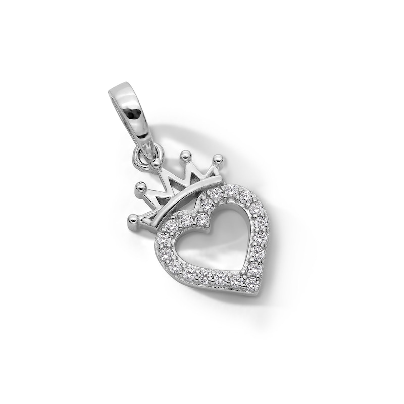 Main Image 3 of Cubic Zirconia Heart Outline with Crown Necklace Charm in Solid Sterling Silver