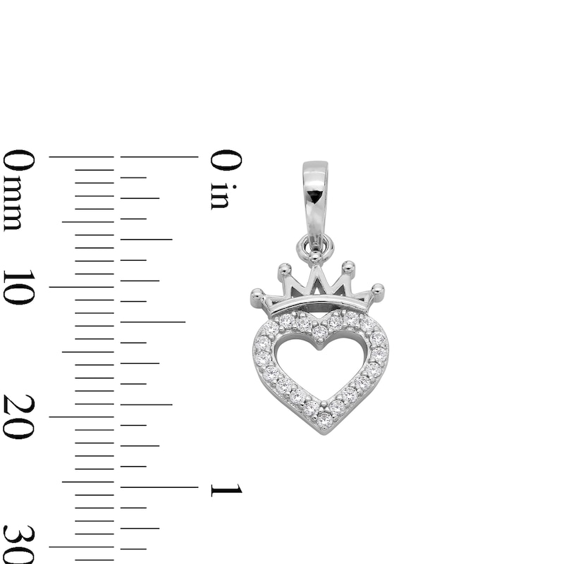 Main Image 4 of Cubic Zirconia Heart Outline with Crown Necklace Charm in Solid Sterling Silver