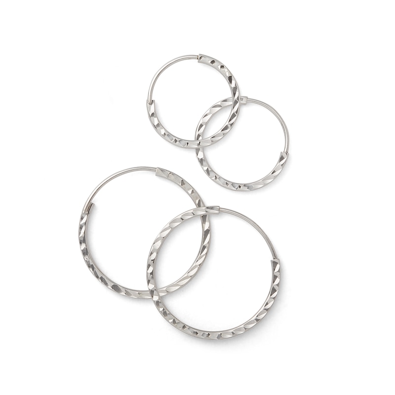 Tube Hollow Sterling Silver Diamond-Cut Continuous Hoops Set