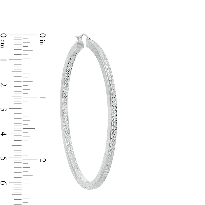 Main Image 2 of Diamond-Cut Square Tube Hoop Earrings in Hollow Sterling Silver