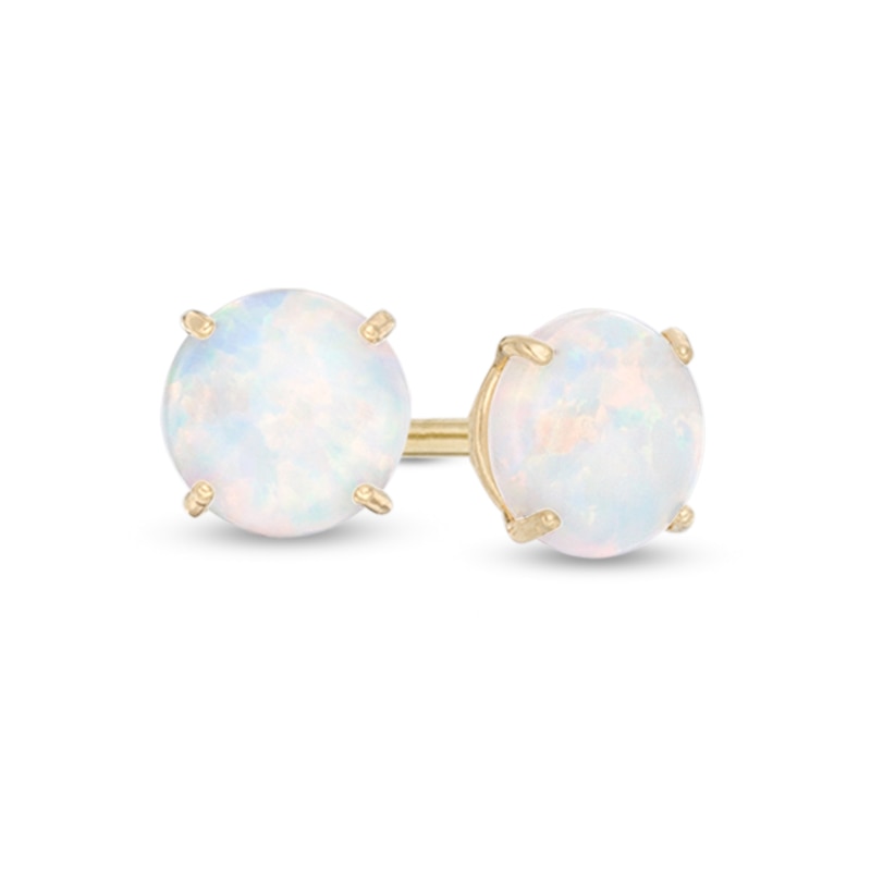 Main Image 1 of Child's 4mm Simulated Opal Solitaire Stud Earrings in 14K Gold