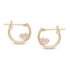 Thumbnail Image 1 of Child's Pink Cubic Zirconia Heart Accent Hoop Earrings in 10K Gold