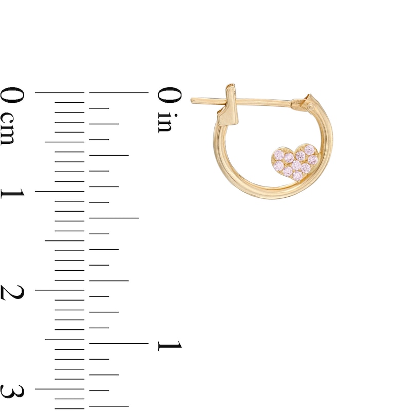 Main Image 2 of Child's Pink Cubic Zirconia Heart Accent Hoop Earrings in 10K Gold