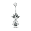 Thumbnail Image 1 of 014 Gauge Black and White Cubic Zirconia and Glass Floral Dangle Belly Button Ring in Stainless Steel and Brass