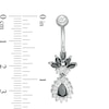 Thumbnail Image 2 of 014 Gauge Black and White Cubic Zirconia and Glass Floral Dangle Belly Button Ring in Stainless Steel and Brass