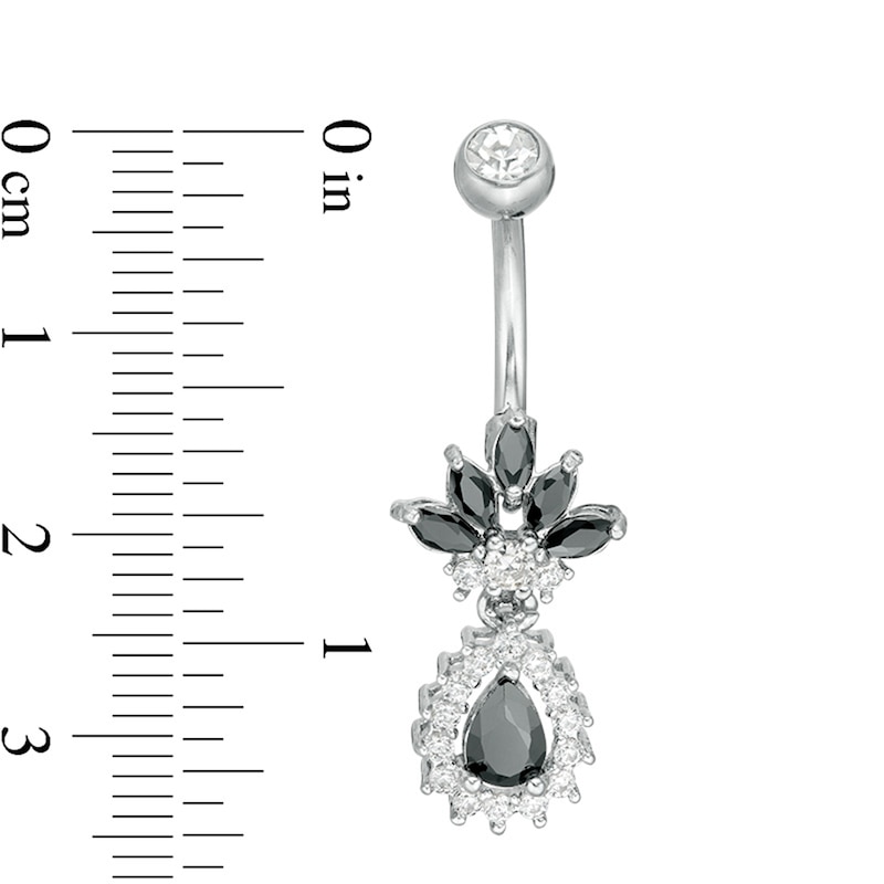 Main Image 2 of 014 Gauge Black and White Cubic Zirconia and Glass Floral Dangle Belly Button Ring in Stainless Steel and Brass