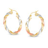 30mm Twist Tube Hoop Earrings in 10K Tri-Tone Gold