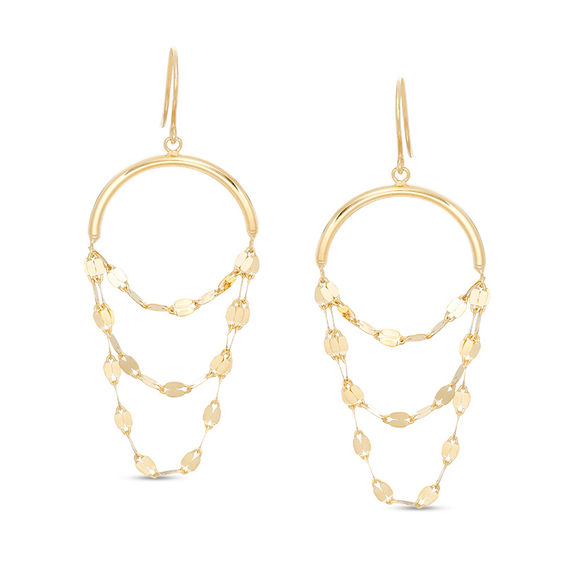 Triple Flat-Link Chain Loop Drop Earrings in 10K Gold
