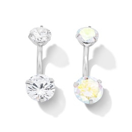 Stainless Steel CZ Two-Piece Belly Button Ring Set - 14G