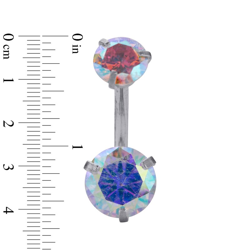 Main Image 2 of Solid Stainless Steel CZ Two-Piece Belly Button Ring Set - 14G