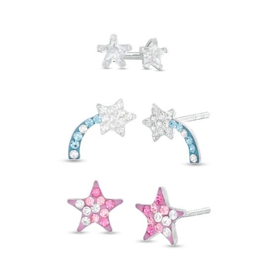 Child's Pink and Blue Cubic Zirconia Star Stud Earrings set in Sterling Silver